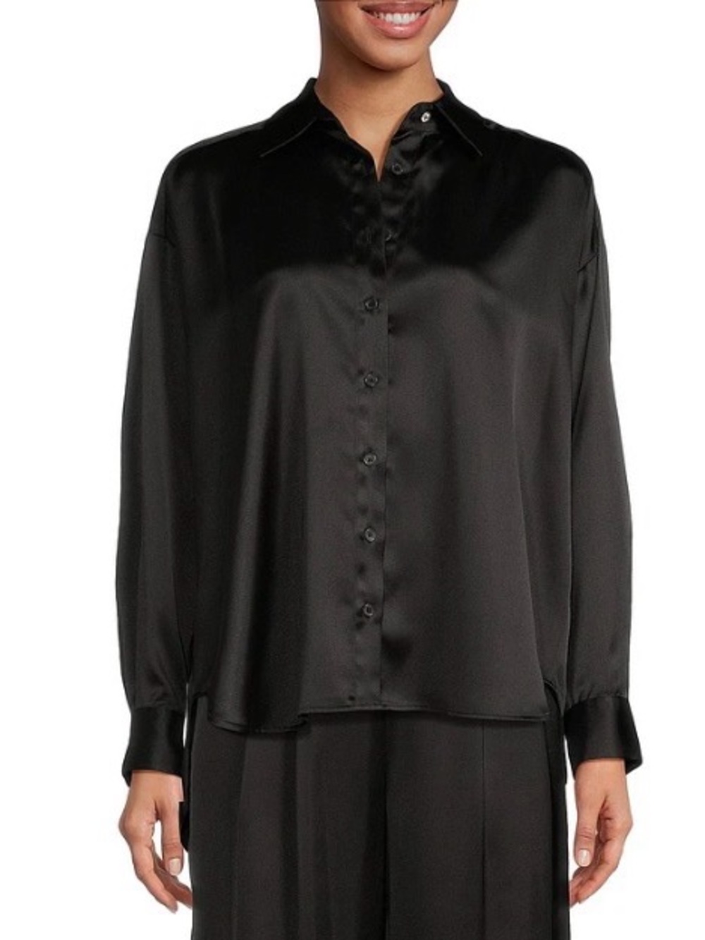 Gianni Bini Red Cherry Satin Button-Down Long Sleeves Shirt Satin Oversized - Picture 10 of 11